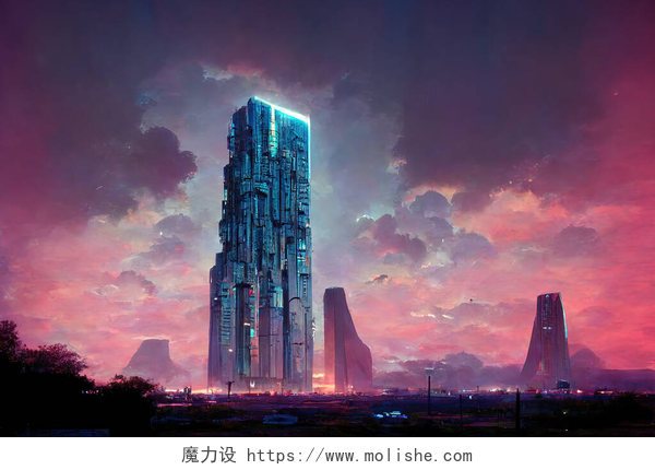 天空下的一座建筑异想天开的网络朋克城上海。幻想背投。概念艺术。现实的说明。电子游戏背景。数码绘画。CG Artwork 。戏剧化艺术品。严肃的绘画。书籍说明.
